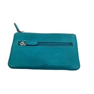 Vtg Vera Pelle Genuine Leather Turquoise Coin Purse Zip Pocket Key Chain Rings